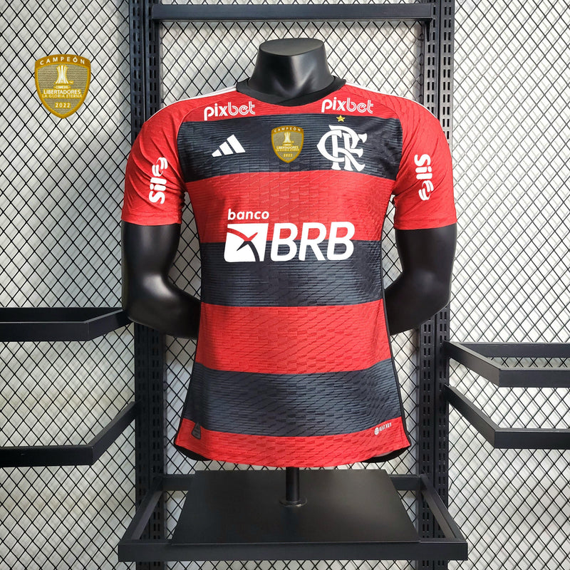 Camisa Flamengo Home (1) 2023/24 Adidas Jogador Masculina Com Patrocínios + Pach Libertadores