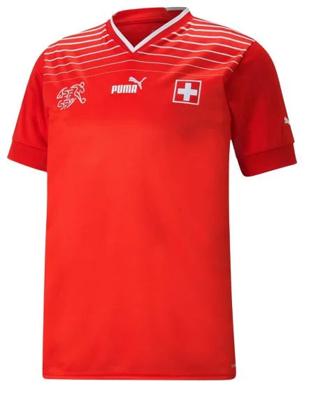 Camisa Suiça Home Copa do Mundo 2022 Torcedor Masculina - Vermelho e Branco