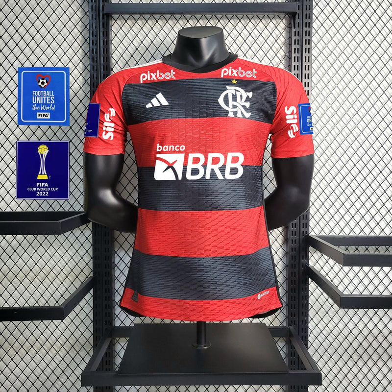 Camisa Flamengo Home (1) 2023/24 Adidas Jogador Masculina Com Patrocínios + Pachs Mundial